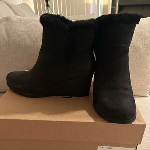 UGG Women's Black Suede Wedge Boots